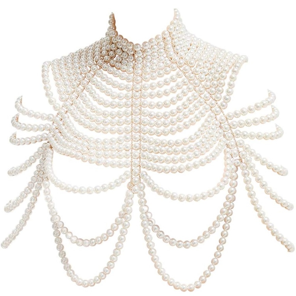 White Pearl Statement Body Chain Bra Necklace